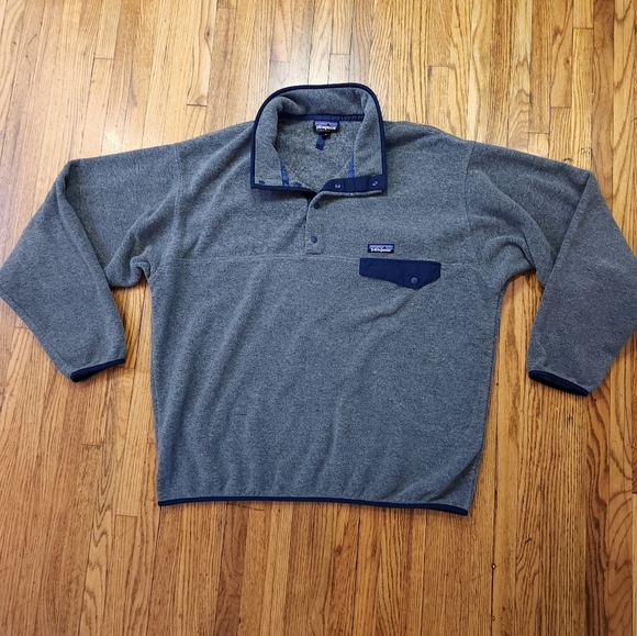 Patagonia Mens Synchilla Pullover Snap Fleece Size XL Grey Blue - Picture 1 of 6